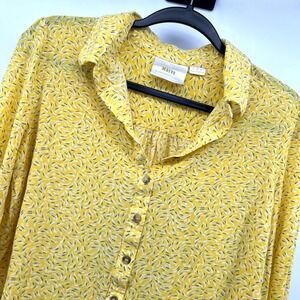 Maeve Anthropologie Yellow‎ Button-Down Shirt, Long Sleeve Blouse, Size 12